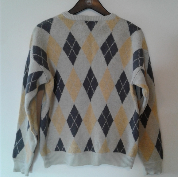 Yves Saint Laurent Argyle Sweater YSL Pullover merino wool jumper V neck men's M - Picture 3 of 7